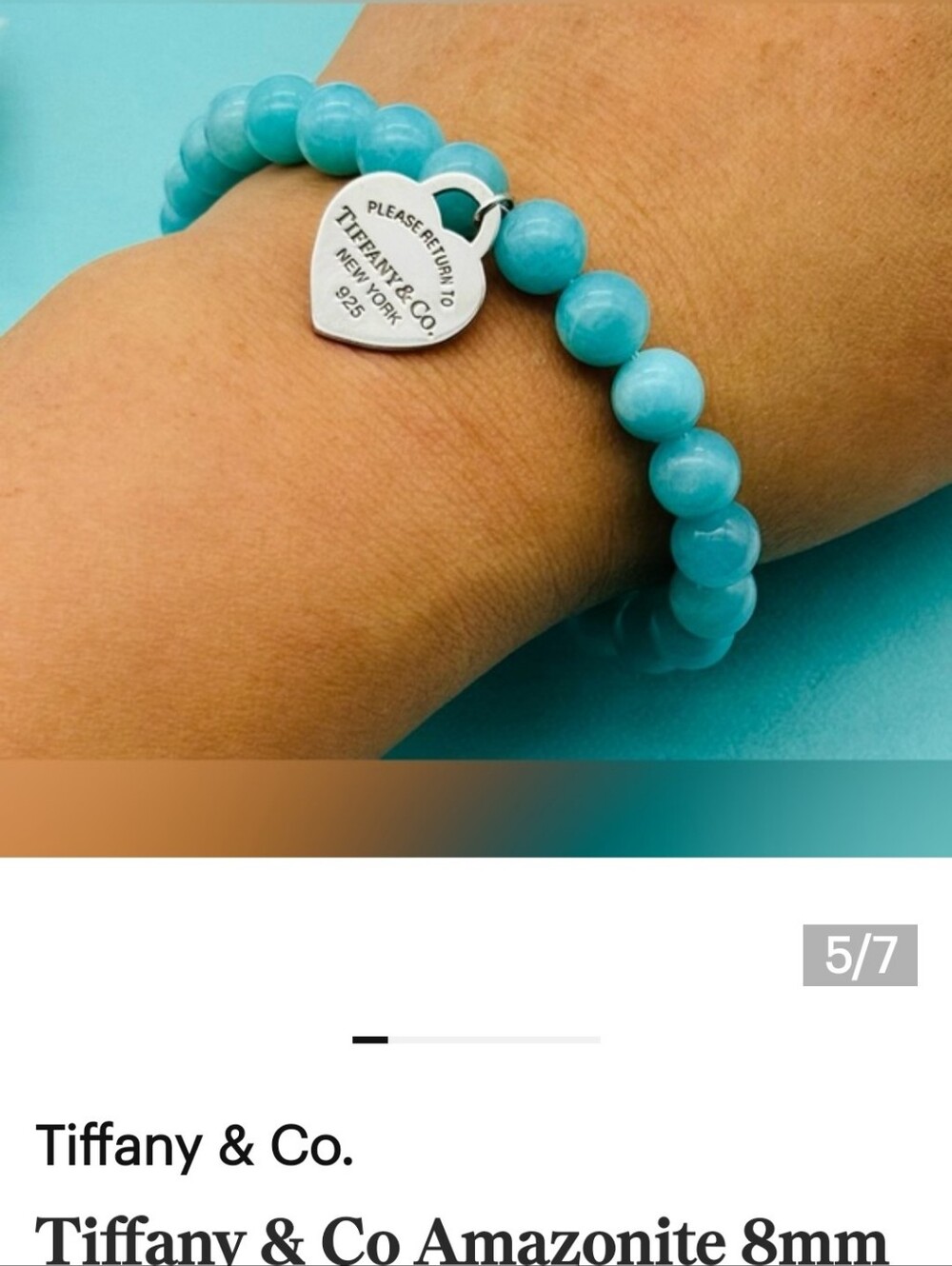 Tiffany & Co. Blue Bead AMAZONITE  Bracelet with Heart Tag